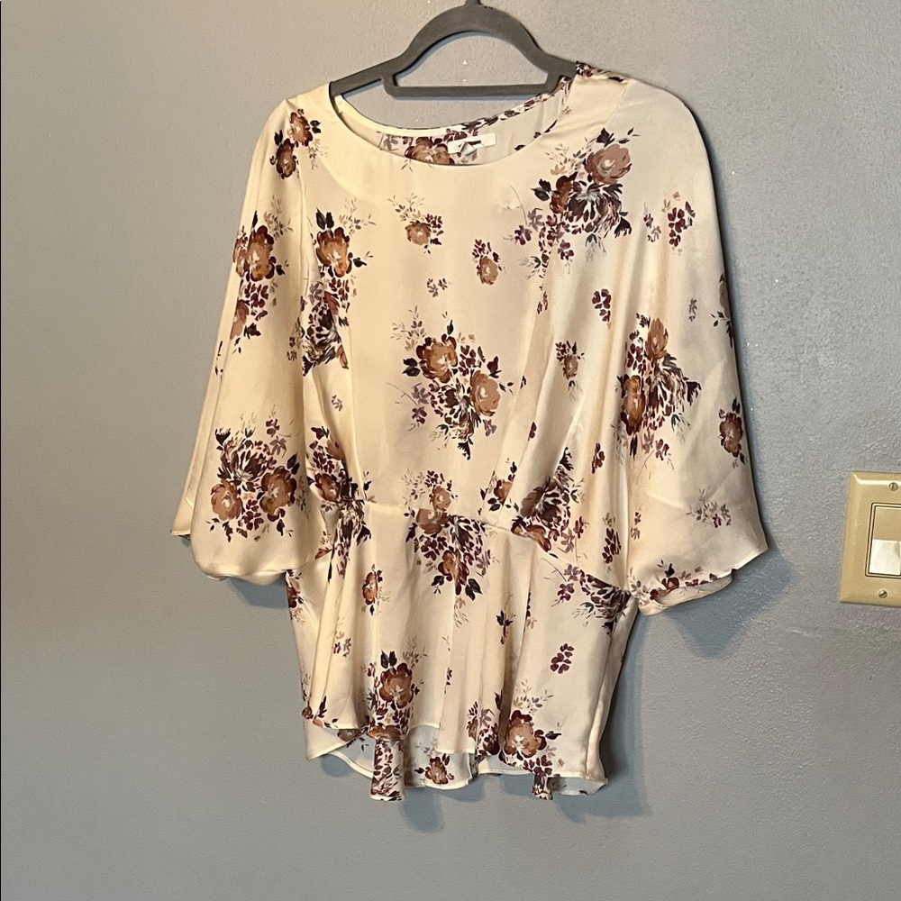 Maurices Cream Blouse with Floral Print